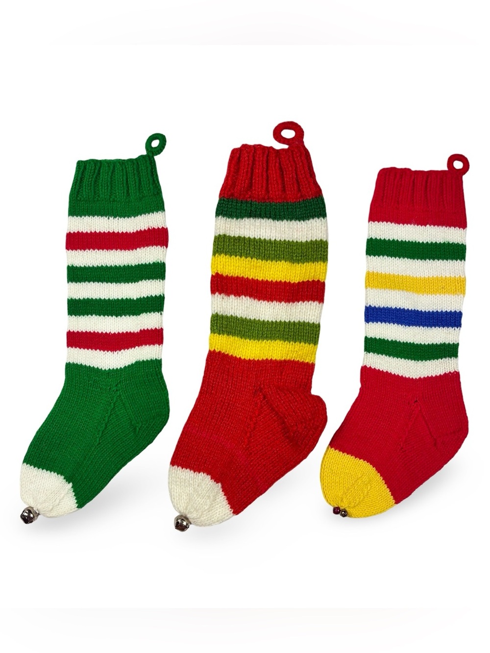 Lot of 3 Vintage Hand Knit Striped Christmas Stockings